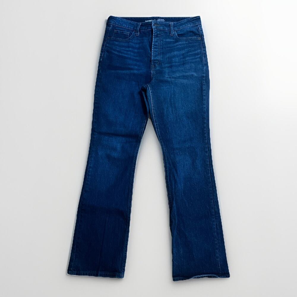Old Navy High Rise Kicker Bootcut Jeans Women’s 8 Dark Wash Button Fly Stretch